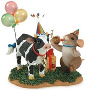 Charming Tails- Party Till The Cows Come Home- Beeldje- Verjaardag- Feest- Muis- Koe- Hoogte 10cm- Woonkamer Decoratie- Fitz & Floyd- Vintage- Hangemaakt- Driedimensionale Wenskaart