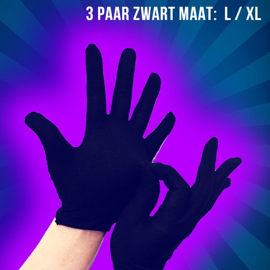 Allernieuwste.nl® 3 Paar Zwarte 100% Katoenen Handschoenen Munten Sieraden Zilver Goud Inspectie - Niet Pluizend - MAAT L/XL