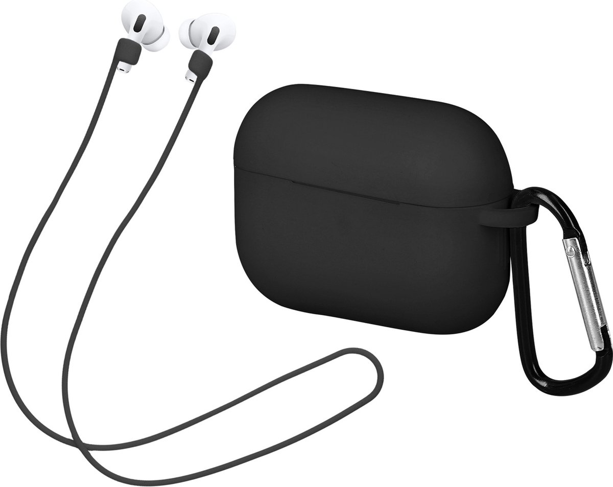 kwmobile set case & koord voor oordopjes - Compatibel met Apple AirPods Pro - 2x 80 cm - In zwart / zwart
