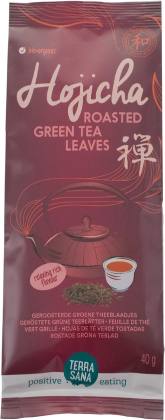 TerraSana Hojicha geroosterde groene theeblaadjes bio met een rustgevende rijke smaak. 40g.
