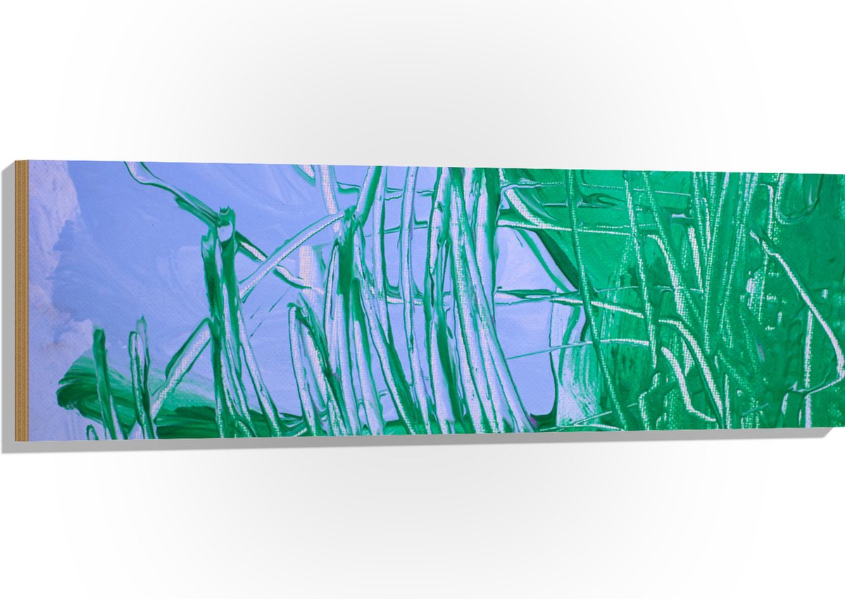 Hout - Groen met Blauwe Verf op Doek - 120x40 cm - 9 mm dik - Foto op Hout (Met Ophangsysteem)