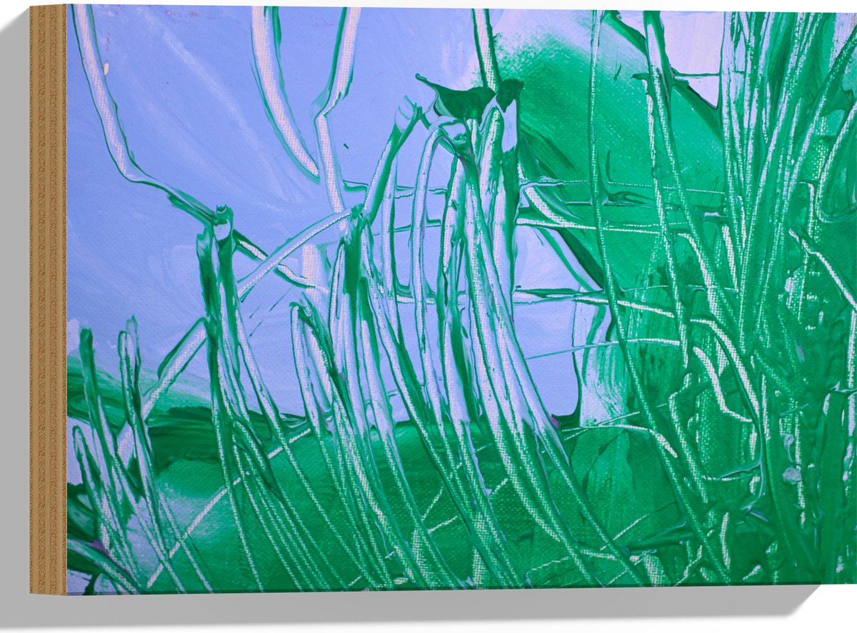 Hout - Groen met Blauwe Verf op Doek - 40x30 cm - 9 mm dik - Foto op Hout (Met Ophangsysteem)