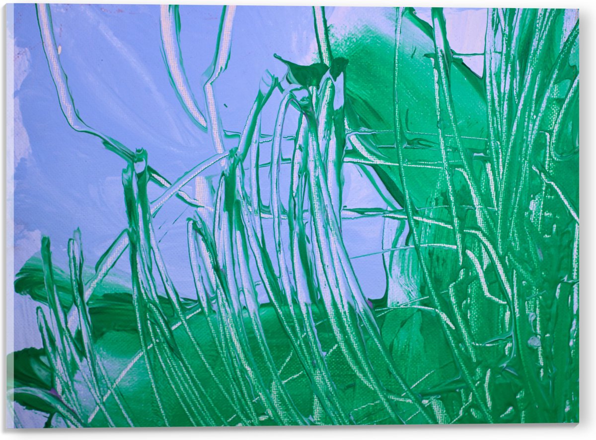 Acrylglas - Groen met Blauwe Verf op Doek - 40x30 cm Foto op Acrylglas (Met Ophangsysteem)