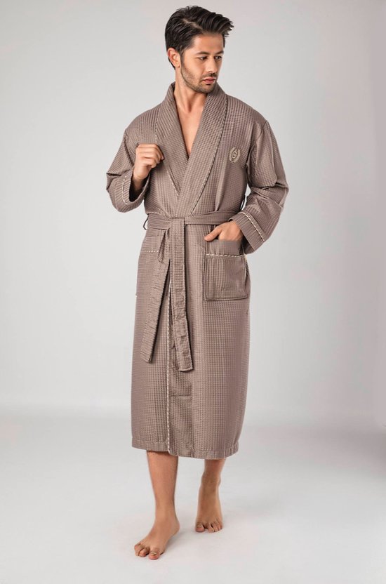Waffle Heren Badjas/ Ochtendjas / Beige / maat XXL