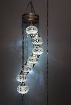 Turkse Lamp Hanglamp Mozaïek  Marokkaanse  Oosters  Authentiek Handgemaakt Kroonluchter Wit 7 bollen