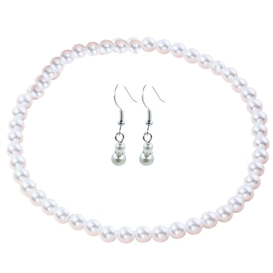 2-Delig -Bruidset- Nila- parel ketting- Zilveren oorbellen-Charme Bijoux