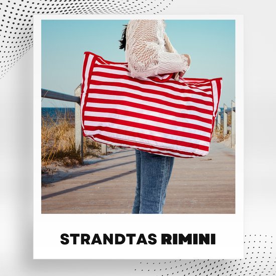 Pazzo Goods Rimini Strandtas – Dames Schoudertas – Beachbag – Rood/Wit Gestreept – Grote strandtas – XL - Afmeting 54x36x14cm