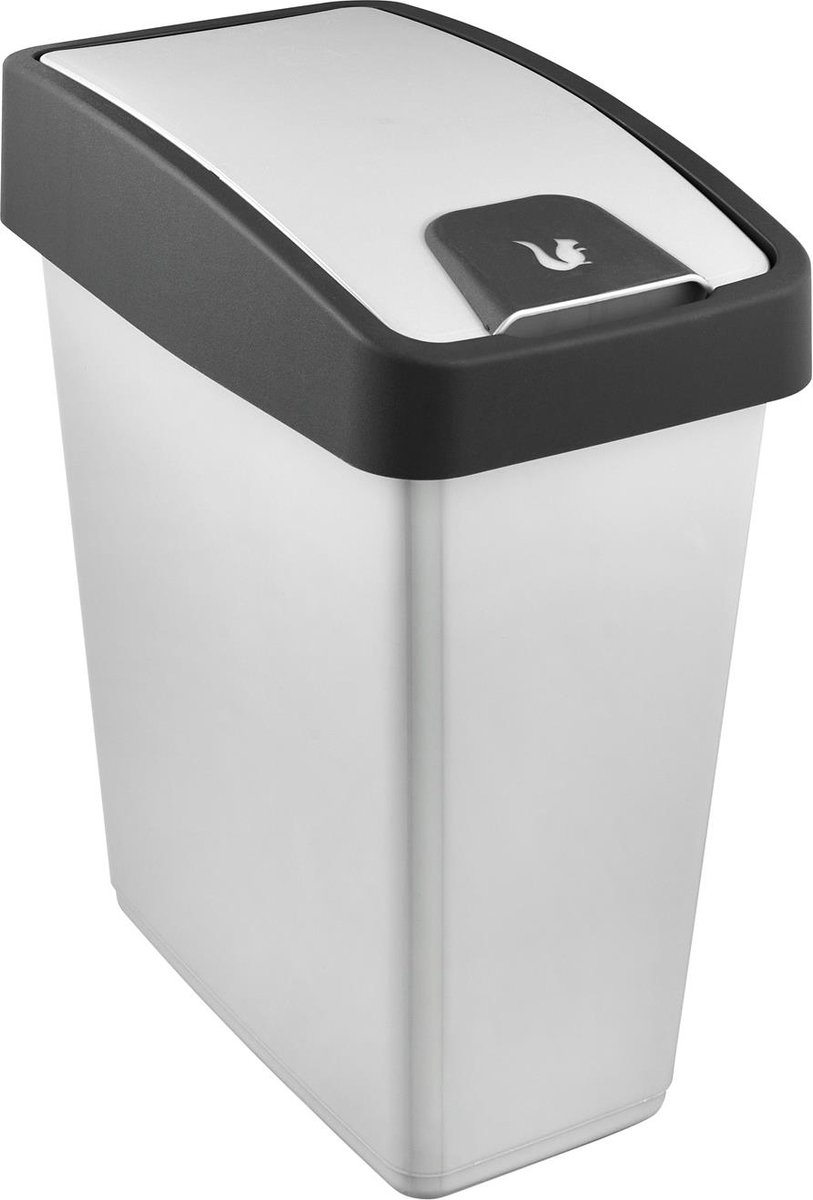 Keeeper - Afvalbak - Met Flip Deksel 47x39x24 - 25 L - Zwart/grijs