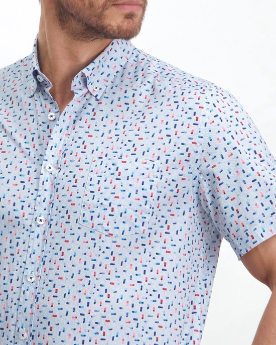 State of Art - Short Sleeve Overhemd Print Lichtblauw - Heren - Maat L - Regular-fit