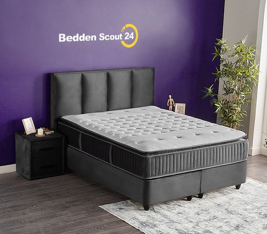 Boxspring bed met opbergruimte - 160x200 cm - Grijs - Opbergbed Nora