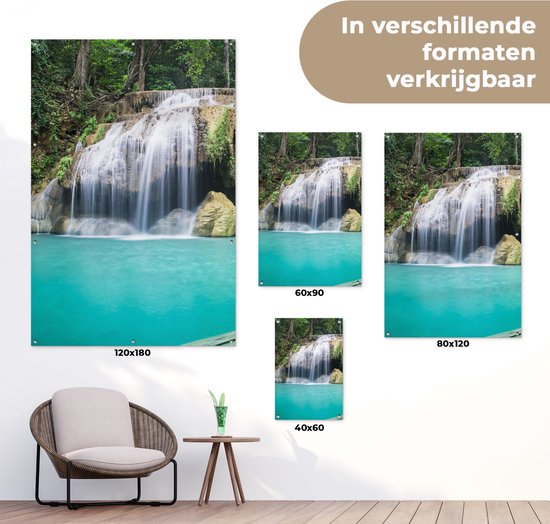 Affiche jardin - Cascade - Water - Nature - Pierre - Arbres - 120x180 cm - Toile jardin - Affiche clôture
