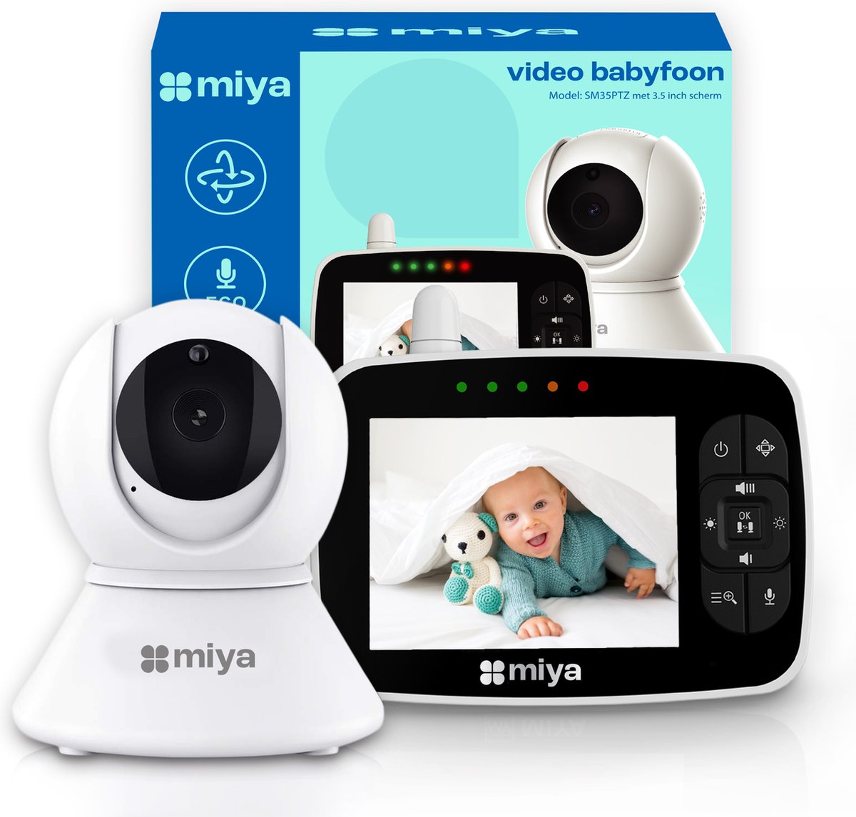 Miya M35 Babyfoon - Babyfoon met camera - Op afstand bestuurbaar - Video & Audio - Baby monitor - Miya