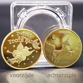 Allernieuwste.nl® Tandenfee Eenhoorn Munt Verguld Cadeau - Unicorn Geschenk Idee Tandenmunt - Goud Verguld - Ø 40 mm