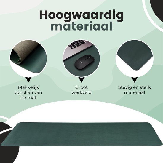 WURK Professional Desk Pad en cuir artificiel - Organisateur de bureau - Avec clip de câble - 80x40 - Vert