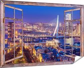 Gards Garden Poster Look-through Rotterdam Skyline with the Erasmus Bridge - 180x120 cm - Toile de jardin - Décoration de jardin - Décoration murale extérieure - Peinture de jardin