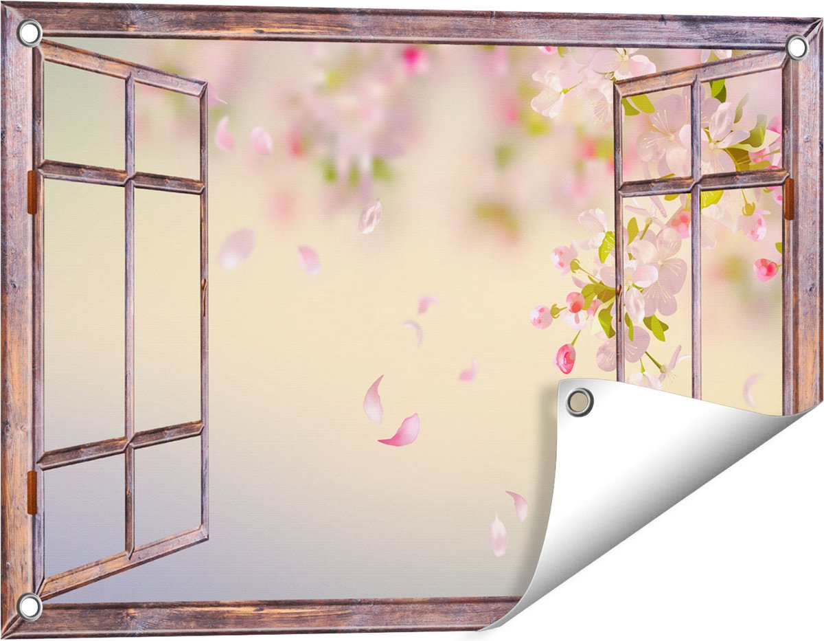 Gards Tuinposter Doorkijk Appelbloesem - Bloemen - 60x40 cm - Tuindoek - Tuindecoratie - Wanddecoratie buiten - Tuinschilderij
