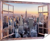 Gards Tuinposter Doorkijk New York Skyline met Wolkenkrabbers - 180x120 cm - Tuindoek - Tuindecoratie - Wanddecoratie buiten - Tuinschilderij