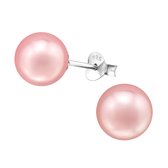Joy|S - Zilveren parel oorbellen - 8 mm - roze