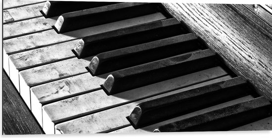 Dibond - Toetsen van een Oude Veroeste Piano - 100x50 cm Foto op Aluminium (Met Ophangsysteem)