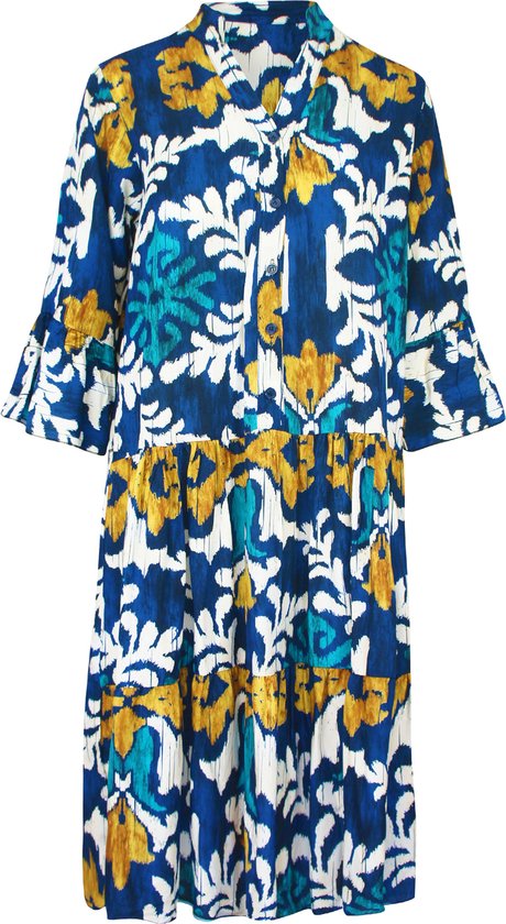 Porto Pino Barok Dress - Blue/Yellow/Magenta