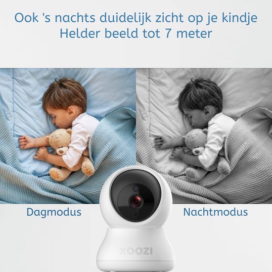 XOOZI Qt32 - Premium Babyfoon met Camera en App - Baby Monitor met Auto Tracking - Baby Camera - Huisdiercamera - WiFi 2,4 Ghz - Ultra HD - incl. 32GB Geheugenkaart