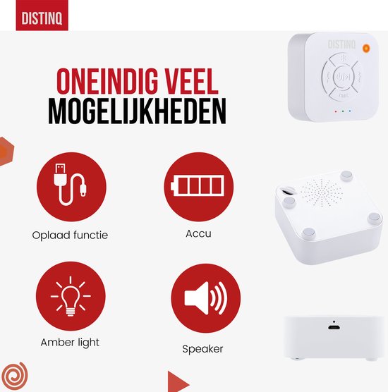 DistinQ White Noise – White Noise Machine – White Noise Baby – Witte Ruis – Draadloos en Oplaadbaar Muziekdoosje