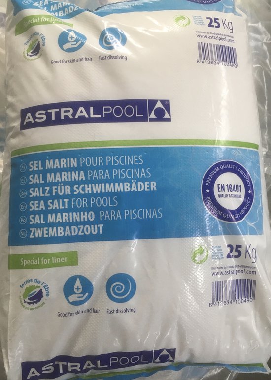 Sel de mer Astral Pool pour sel de piscine, sel de bassin, sel  d'alimentation animale 25kg | bol