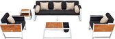 York stoel-bank loungeset 5-delig wit aluminium zwarte kussens