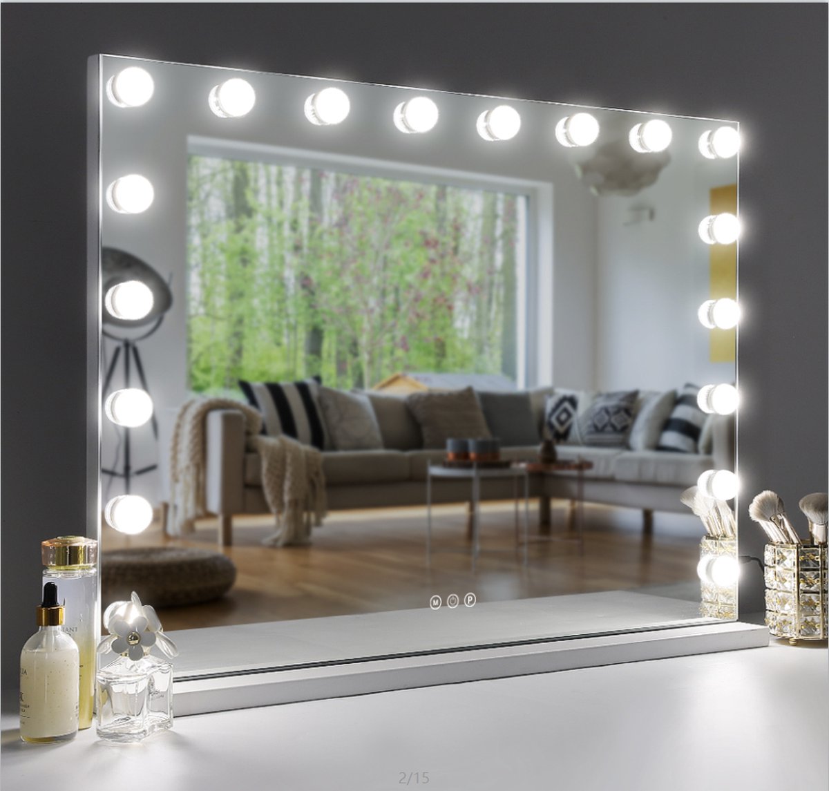 FENCHILIN Grote Hollywood Vanity Spiegel met Lichten Tafelblad Wandmontage  58*46CM