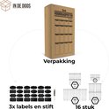 Verpakking met 16 voorraadpotten, inclusief 3x labels en stift.
