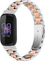 YONO Stalen Bandje geschikt voor Fitbit Inspire 3 - RVS Schakel Horlogeband - Zilver / Rose Gold