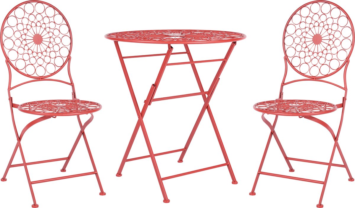 SCARIO - Bistro set - Rood - IJzer - Tuinsets - Beliani.