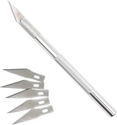 TECQX Hobby Mes Scalpel - Hobby mesje - Penmes - Snijmes - Precisie Gereedschap - Met 5 gratis mesjes - Zilver