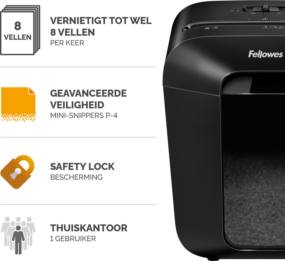 Fellowes LX41 Papiervernietiger / Papierversnipperaar – Mini‑Cut P‑4 – 8 vellen – 17 liter – Voor thuis & thuiskantoor thumbnail 2