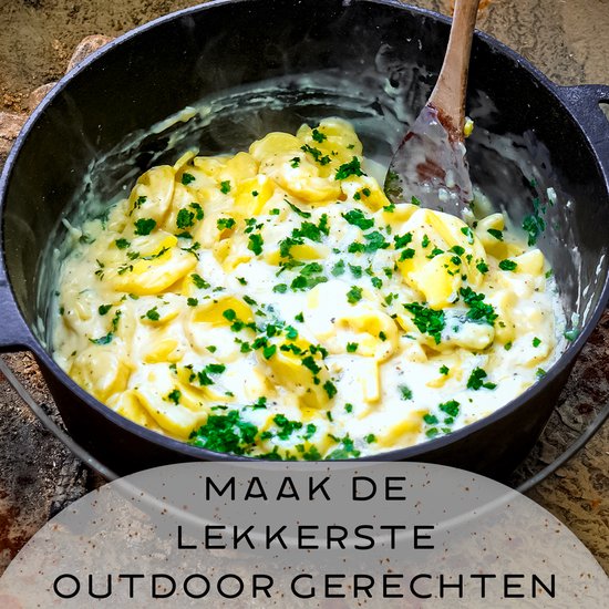IRONO Dutch Oven - Pan Gietijzer - 14 Liter - Gietijzeren Pan BBQ 5-delig - Multifunctionele Kookset - Braadpan Gietijzer met Deksellifter - Bakpan - Kookpan - Outdoor Cooking - Cadeau - IRONO