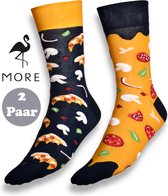 More Fashion - Dames Sokken - Maat 35 36 37 38 - 2-Pack - Leuk Asymmetrisch Print - Kleurrijk - Pizza - MADE IN EU