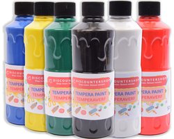 Tempera Paint Set - 6x 500ml Flessen - Blauw, Geel, Groen, Rood, Wit, Zwart - Acrylverf voor hobby en ambachten - Verf op waterbasis voor…