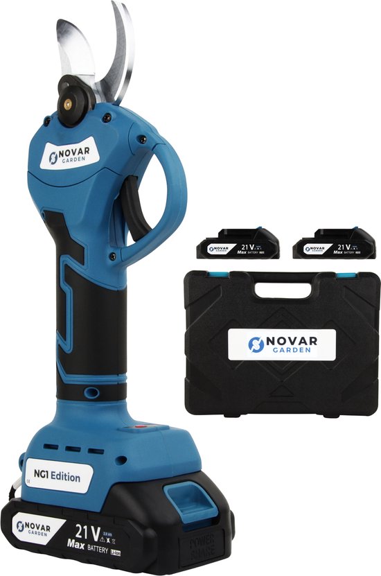 Novargarden® elektrische snoeischaar ng1 - 2x accu - elektrisch - takkenschaar - op batterij - 28mm