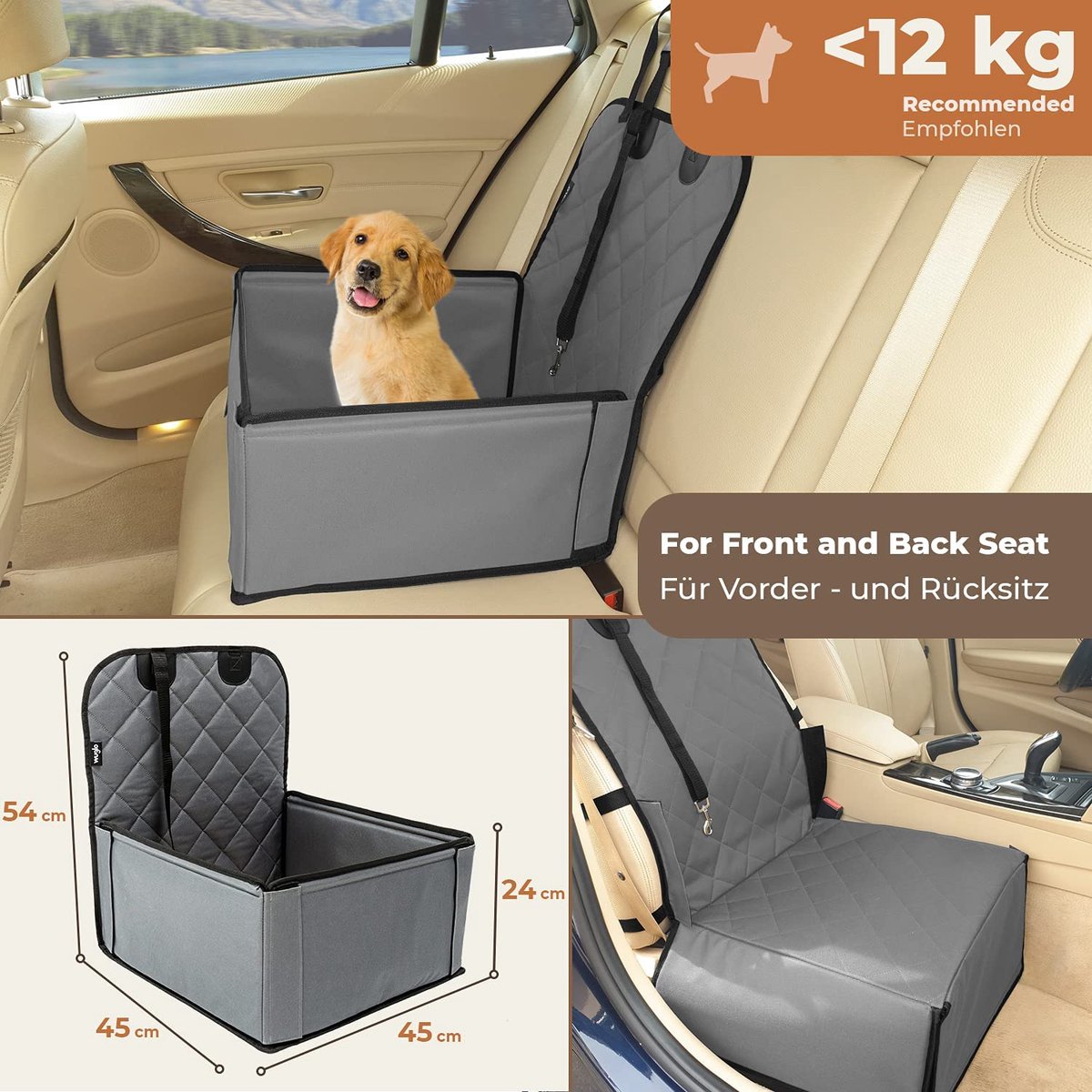 Siège d'auto pour chien extra stable - Siège d'auto pour chien de haute  qualité pour chiens de petite à moyenne taille - Siège d'auto pour chien  étanche pour siège arrière et avant