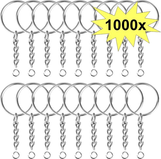 Fako Bijoux® - Sleutelringen Met Ketting - Sleutelhanger Ringen - Splitringen Met Ketting - 25 mm - 1000 Stuks