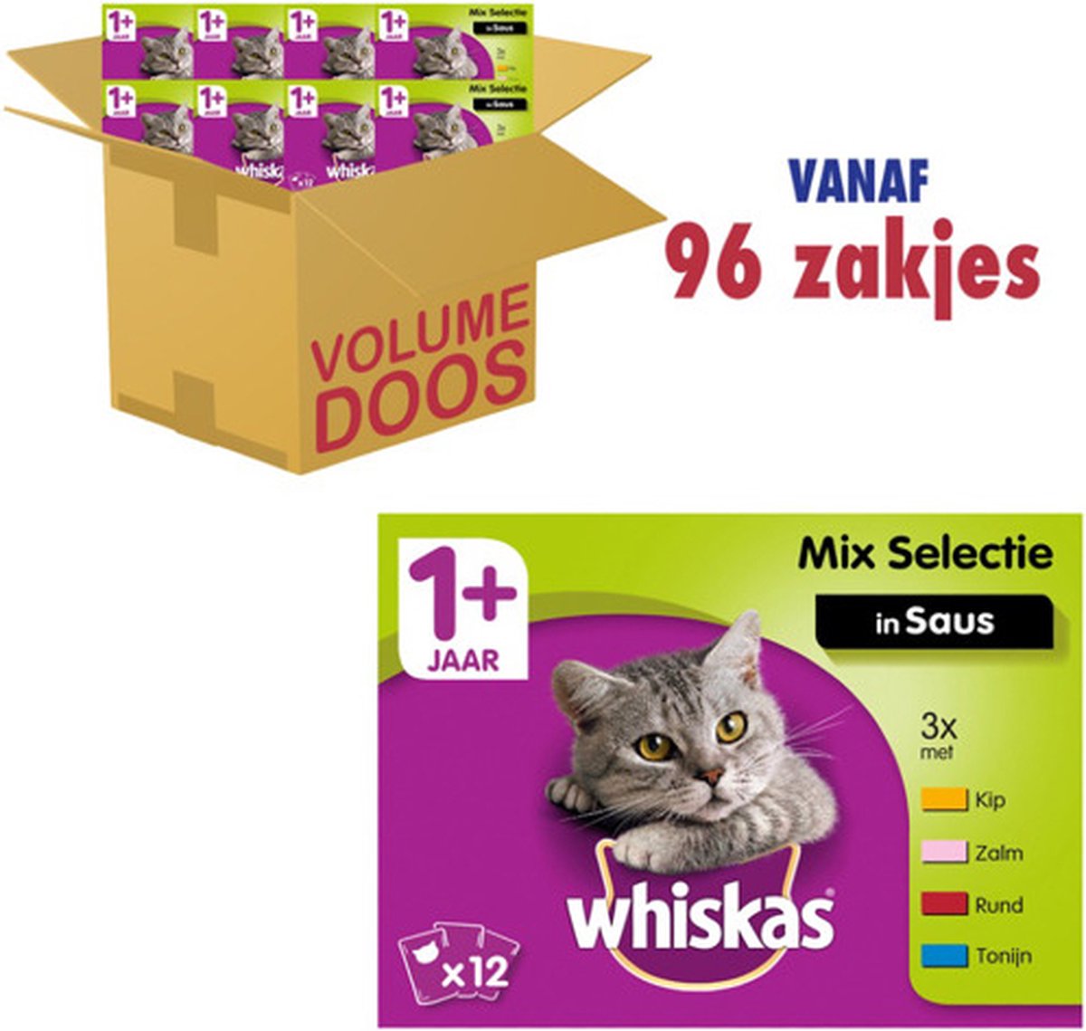 Whiskas - Meal Pouches Mix Selection In Sauce 1+ an (96 x 100g)