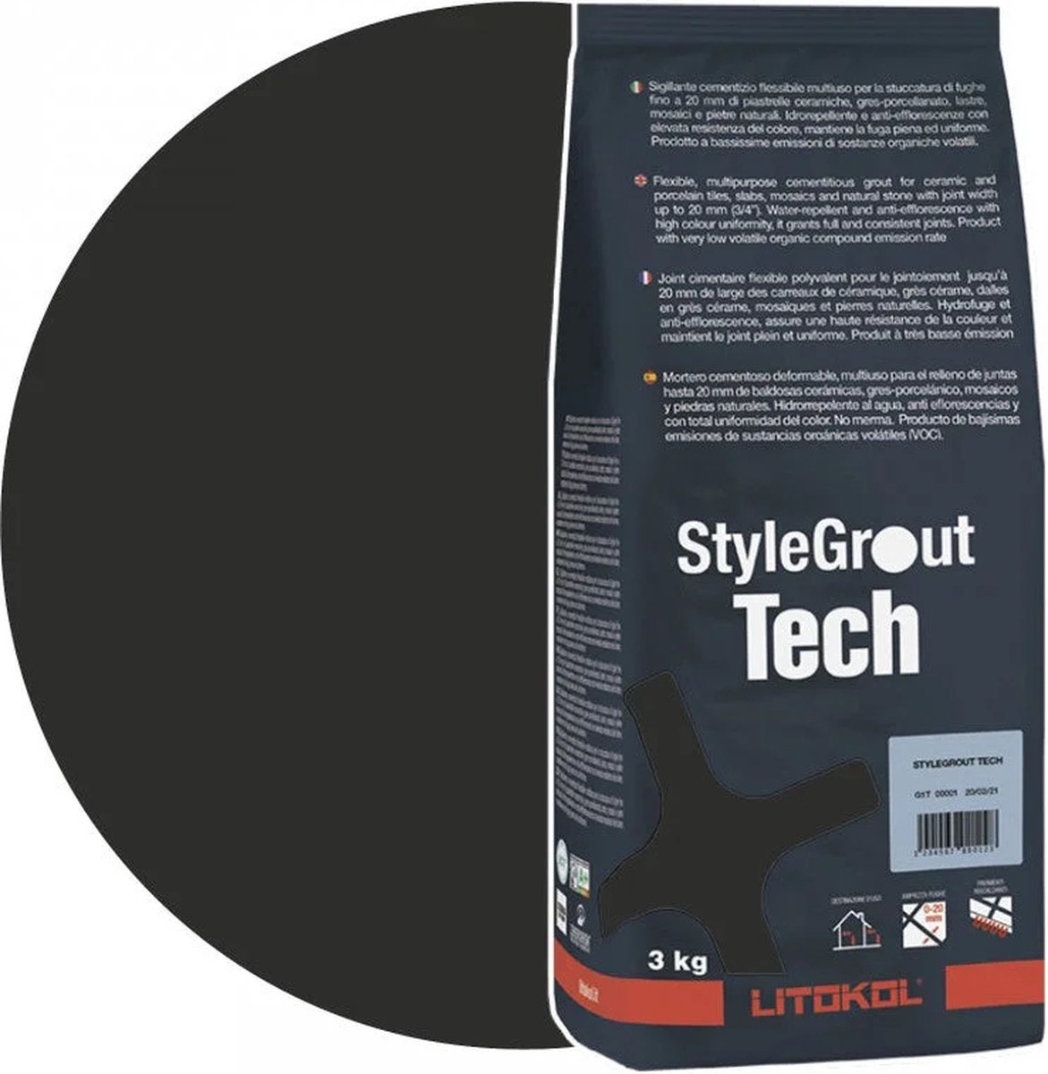 Litokol Stylegrout tech zwart-2 voeg 3 kg - Voegmiddel - Kleur Zwart