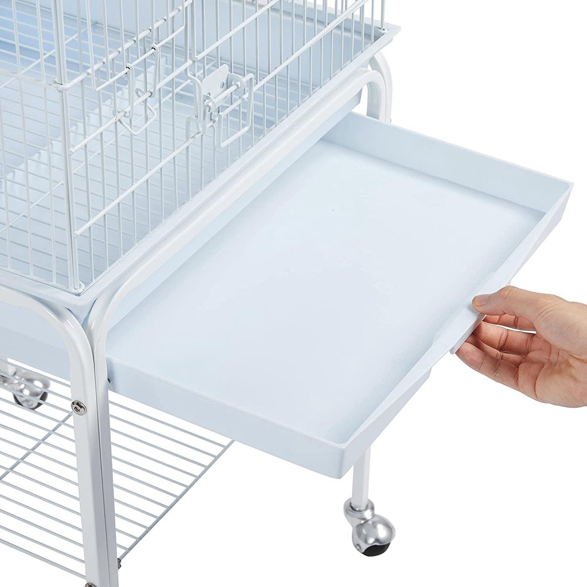 Vogelkooi, vogelhuis, vogelkooi, parkietkooi, 46,5 x 46,5 x 136 cm, kanaries, kooi, exotenkooi, papegaaienkooi, valkparkietkooi, wit HMTM-BC-10006-White thumbnail 2