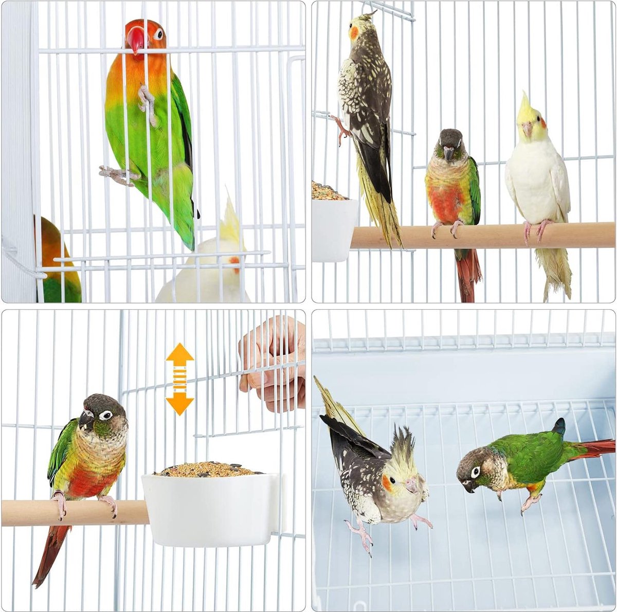 Vogelkooi, vogelhuis, vogelkooi, parkietkooi, 46,5 x 46,5 x 136 cm, kanaries, kooi, exotenkooi, papegaaienkooi, valkparkietkooi, wit HMTM-BC-10006-White thumbnail 8