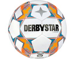 foto van Derbystar Jeugd voetbal Stratos Light V23 maat 5 wit grijs oranje 320 370 g