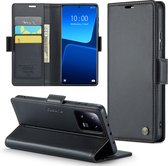CaseMe - Telefoonhoesje geschikt voor Xiaomi 13 Pro - Retro Wallet Book Case - Met Magnetische Sluiting - Zwart