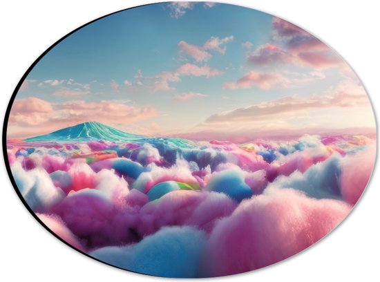 Dibond Ovaal - Wolkenveld van Suikerspin voor Berg - 28x21 cm Foto op Ovaal (Met Ophangsysteem)