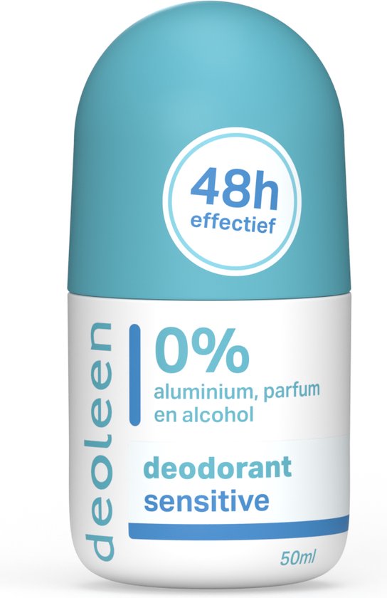 Deoleen 0% Aluminium - Deodorant Sensitive Roller - 24 uur effectieve bescherming - 0% parfum & 0% alcohol - Dermatologisch getest - Anti-witte strepen - 50 ml