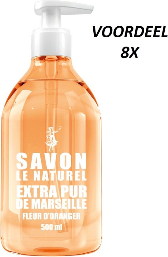 Savon Le Naturel Flüssigseife Marseille Mit Orangenblüte – 500 Ml, 4er Pack – 99% Natürliche Inhaltsstoffe