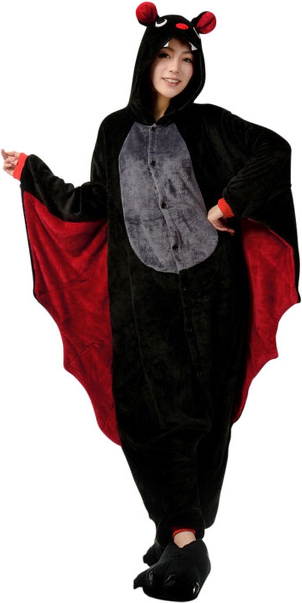 Vleermuis Onesie Pak Kostuum Outfit Huispak Jumpsuit Verkleedpak - Verkleedkleding - Halloween & Carnaval - SnugSquad - Kinderen & Volwassenen - Unisex - Maat S voor Lichaamslengte (141 - 155 cm)